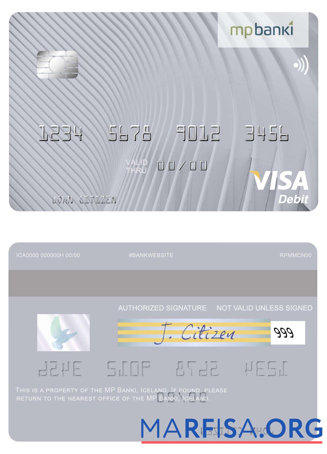 Downloadable Iceland MP Banki visa debit card template